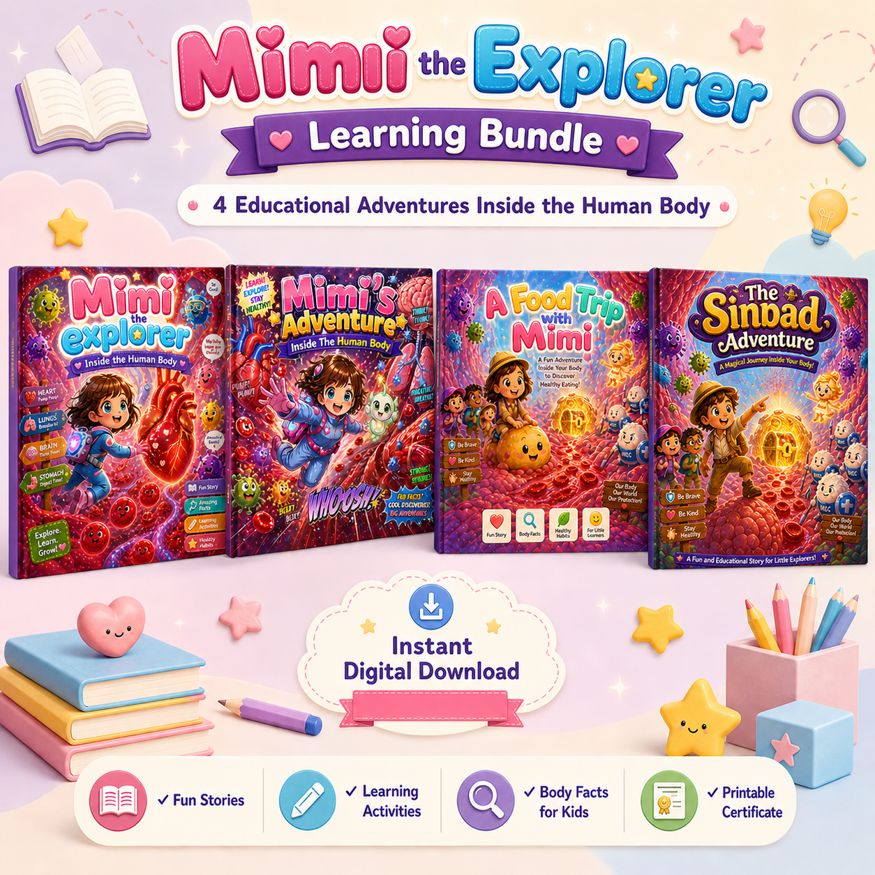 Human Body Adventure Bundle for Kids | 4 Stories, Learning Activities & Printable Certificate (Digital Download)